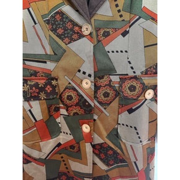 NWT OOAK Handmade Vintage Brown Orange Geometric Print Blazer Coat - Small - Picture 6 of 12